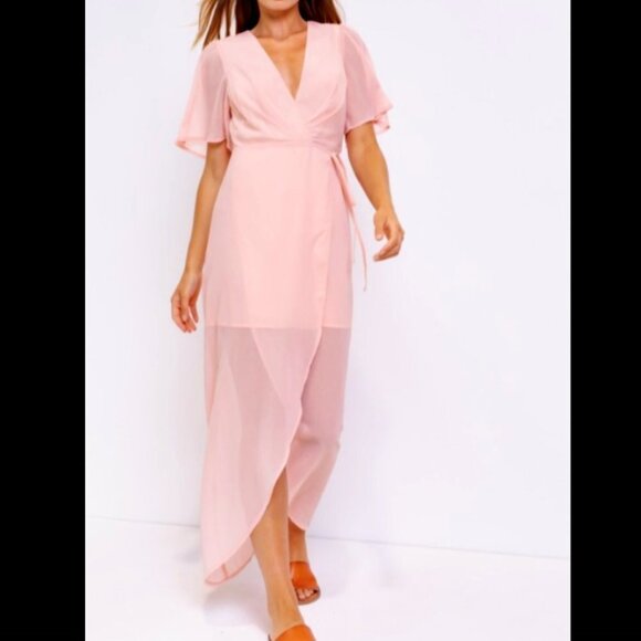 Le Lis Dresses & Skirts - Sheer Flutter Maxi Wrap Dress S